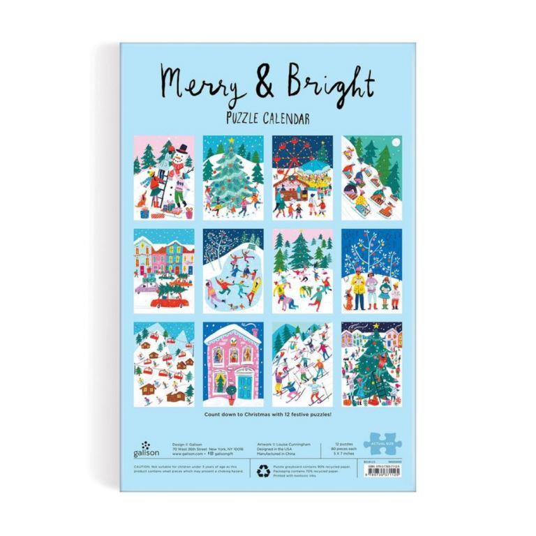 Galison Louise Cunningham Merry and Bright 12 Days of Christmas Advent Puzzle Calendar