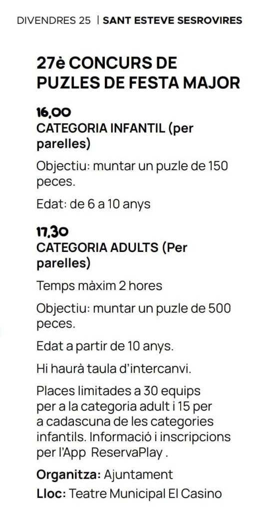 27e Concurso de Puzzles de Fiesta Mayor Sant Esteve de Sesrovires